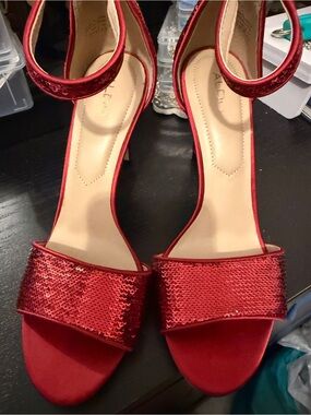 Aldo Red Sequin Ankle-Strap Heels